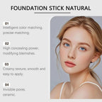 Aurenza Shop 2-in-1 color-changing foundation and concealer stick with brush, lightweight and moisturizing, shown with product details.