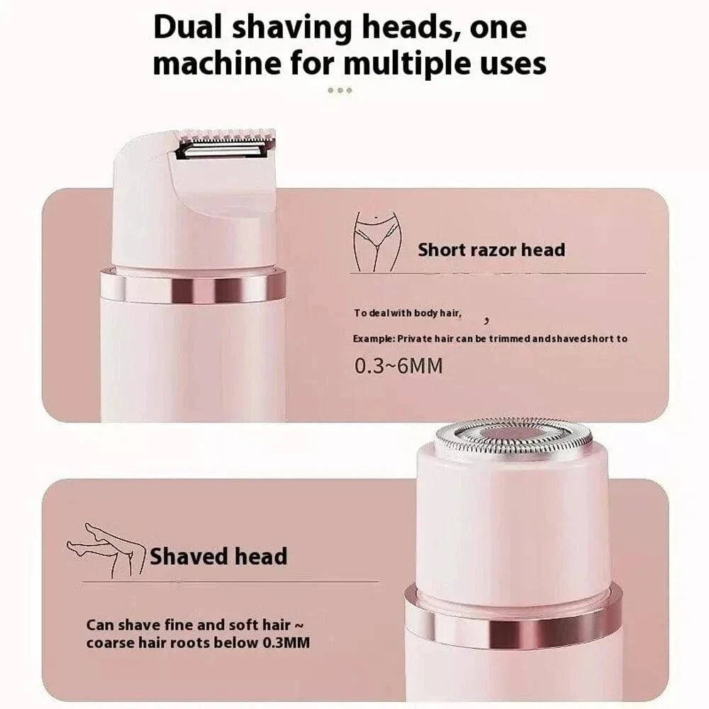 Aureza Shop 2-in-1 dual-head waterproof electric lady shaver razor for women’s private area, with sleek design and dual blades.