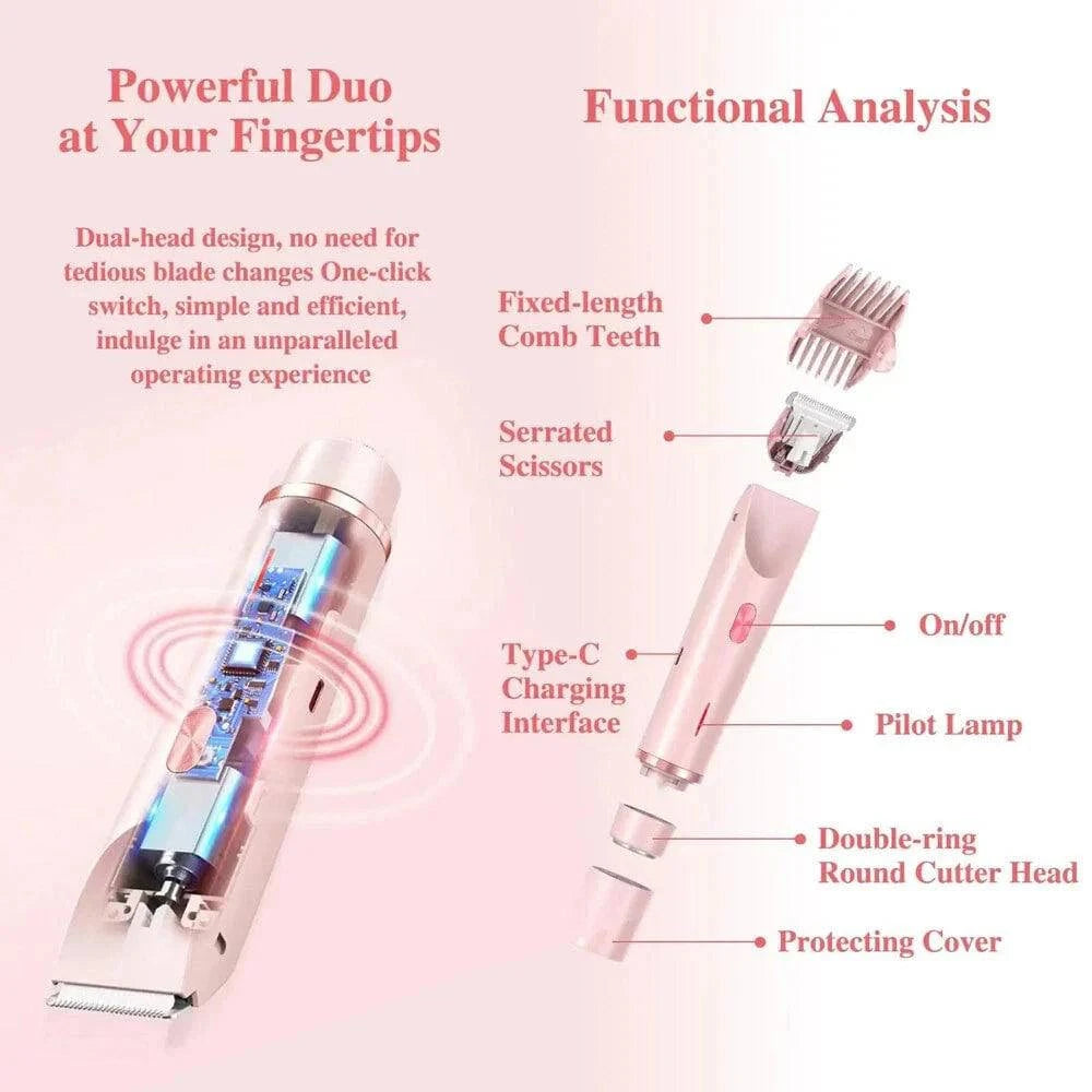Aurenza Shop 2-in-1 dual-head waterproof electric lady shaver for women, designed for private area hair removal.