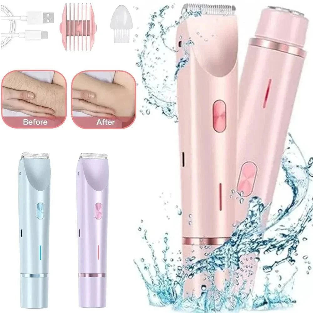 Aurenza Shop 2-in-1 dual-head waterproof electric lady shaver razor for women’s private area, featuring compact design and dual blades.