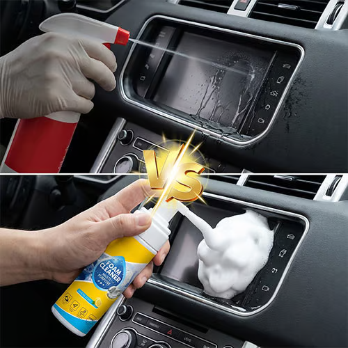 Aurenza Shop foam no-rinse cleaner bottle with spray nozzle, showcasing the cleaning product for easy, residue-free cleaning.