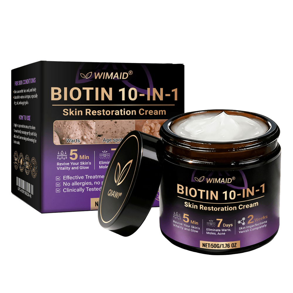 Aurenza Shop CCJ WIMAID Biotin 10-in-1 Skin Restoration Cream jar with label, made and shipped from USA.