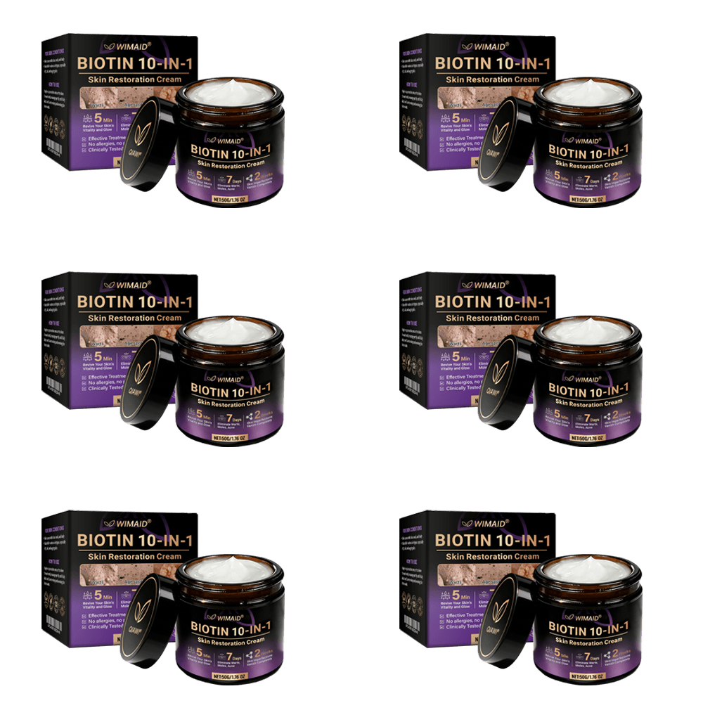 Aurenza Shop WIMAID Biotin 10-in-1 Skin Restoration CCJ cream in a jar with natural ingredients visible.