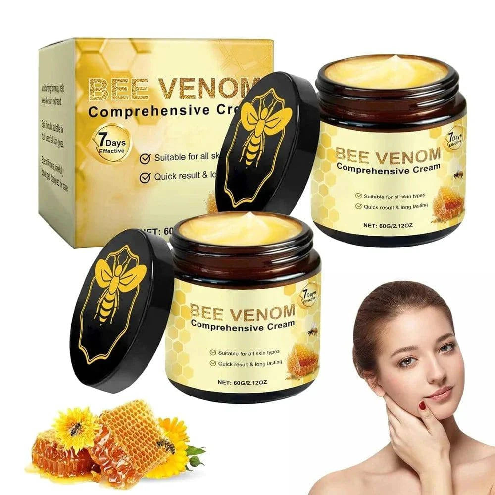 Two jars of Aurenza Shop bee venom comprehensive cream, natural skin moisturizer for hydration and skin health.