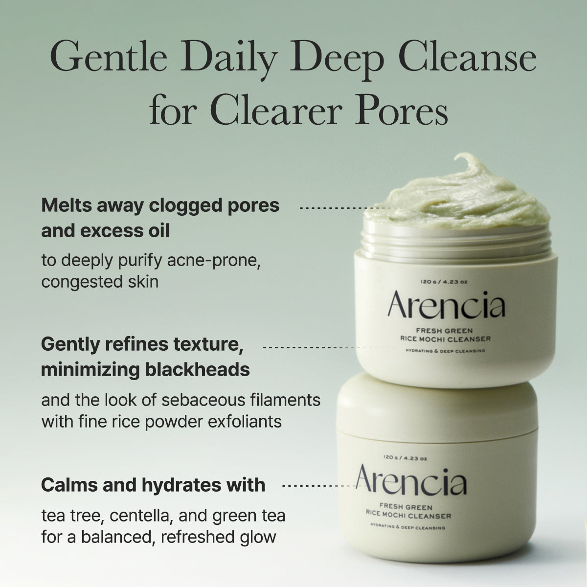 Fresh Green Rice Mochi Cleanser, Gentle Daily Cleanser for Acne-Prone Skin, 4.23oz