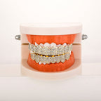 Real gold electroplated gold tooth set eight tooth full diamond hip hop tooth set tee grills