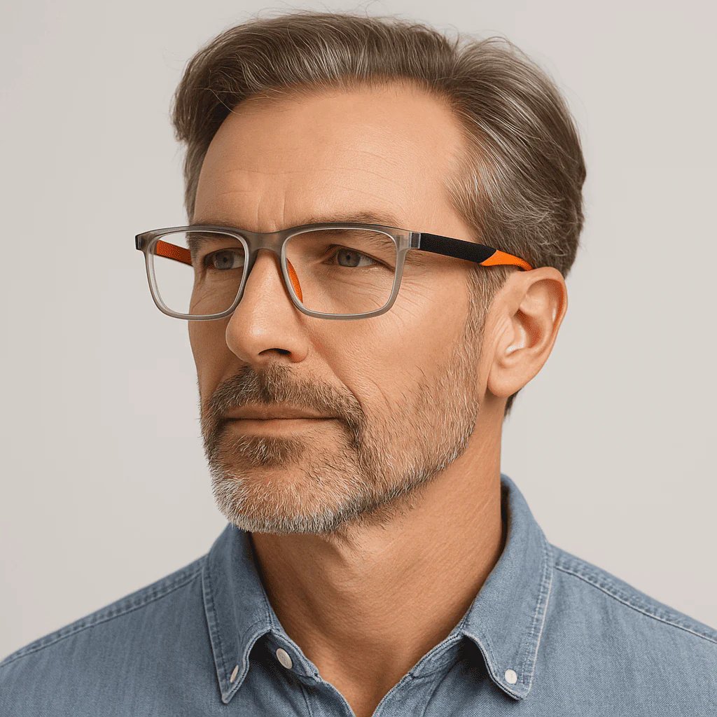 A pair of VisionSync multifocal glasses with clear lenses and black frames, designed for versatile vision correction.