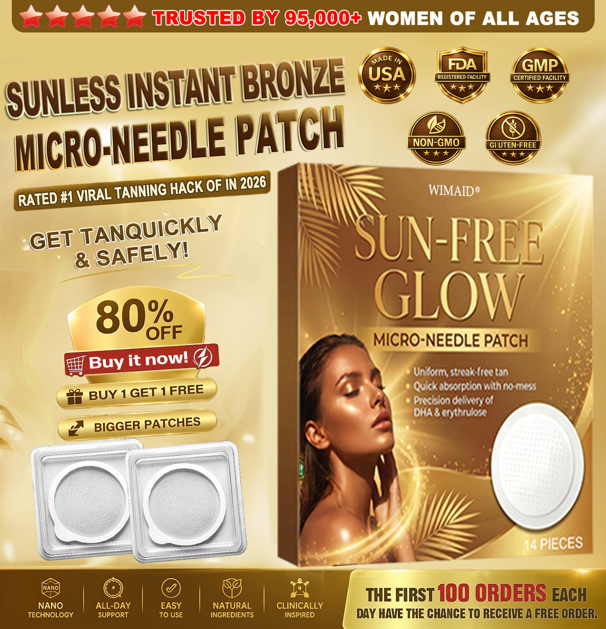 ☀️𝑶𝒇𝒇𝒊𝒄𝒊𝒂𝒍 𝑺𝒕𝒐𝒓𝒆 | ☀️ Wimaid® Sunless Instant Bronze Tanning Microneedle Patch (Just once a day) Visible Bronze Glow in 7 Days No UV, No Orange, No Streaks, No DHA, No Mess