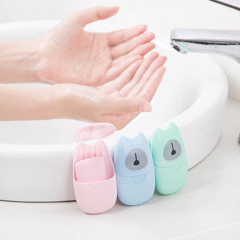 150pcs Disposable Boxed Paper Soap Travel Portable Hand Washing Box Scented Slice Sheets Mini Soap Paper Travel Makeup