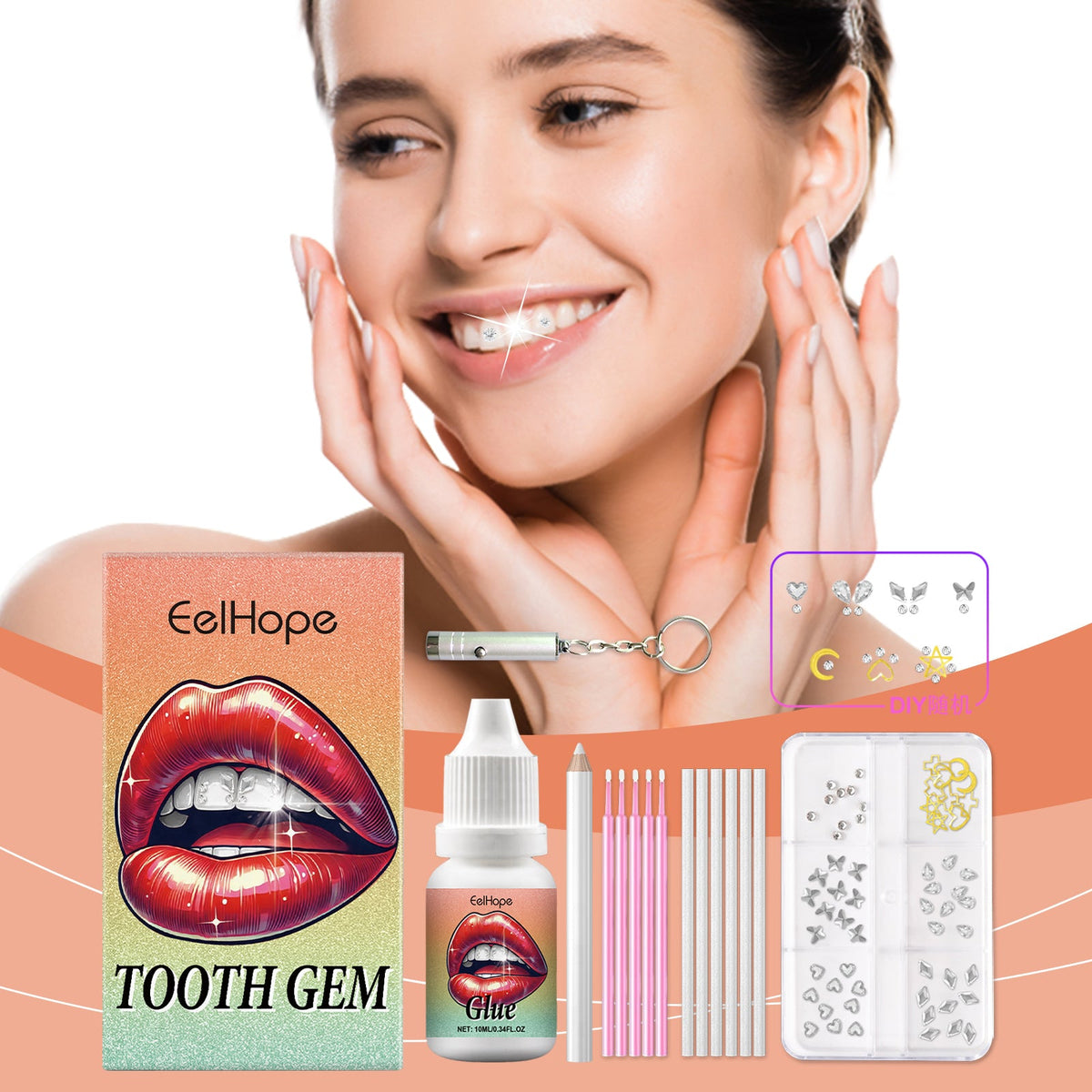 Diy Fashion Dental Set Dental Decoration Drill Combination Personality Sparkle Light Up Smile Style