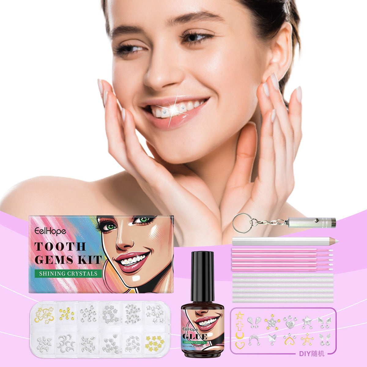 Dental Beauty Set Fashion Beauty Decorative Diamond Combination Personality Sparkle Light Up Smile Style