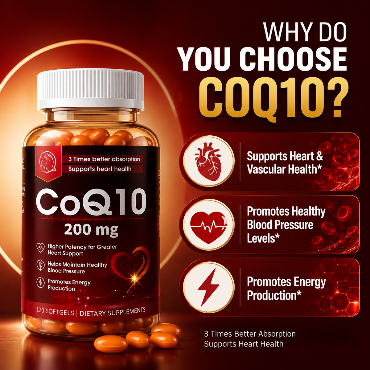 (BUY 1 GET 2)  CoQ-10 240 Softgels Coq10 Co Q10 Coenzyme Heart Support NON GMO US Stock