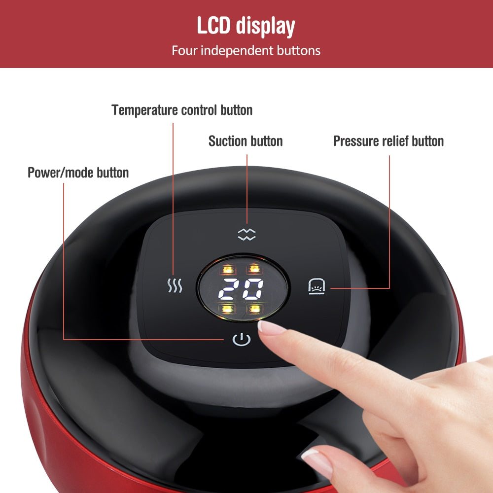 Electric Cupping Massager Scraping and Cupping Therapy Red Light Heating Vibration Pressotherapy Rechargeable Pain Relief