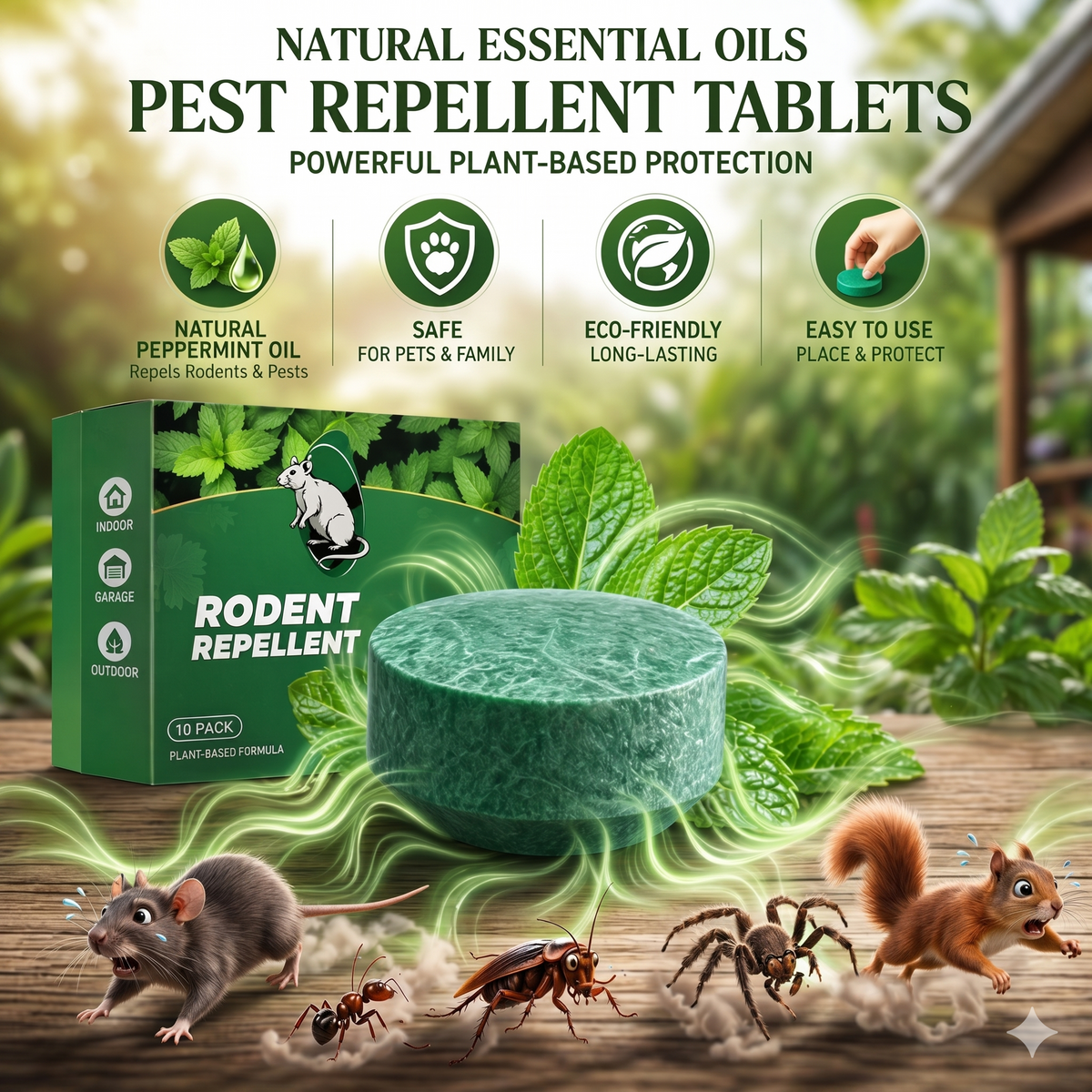 💥LAST DAY SALE 50%OFF💥🟢 Natural Peppermint Rodent Repellent Tablets – 12 Pack-JY