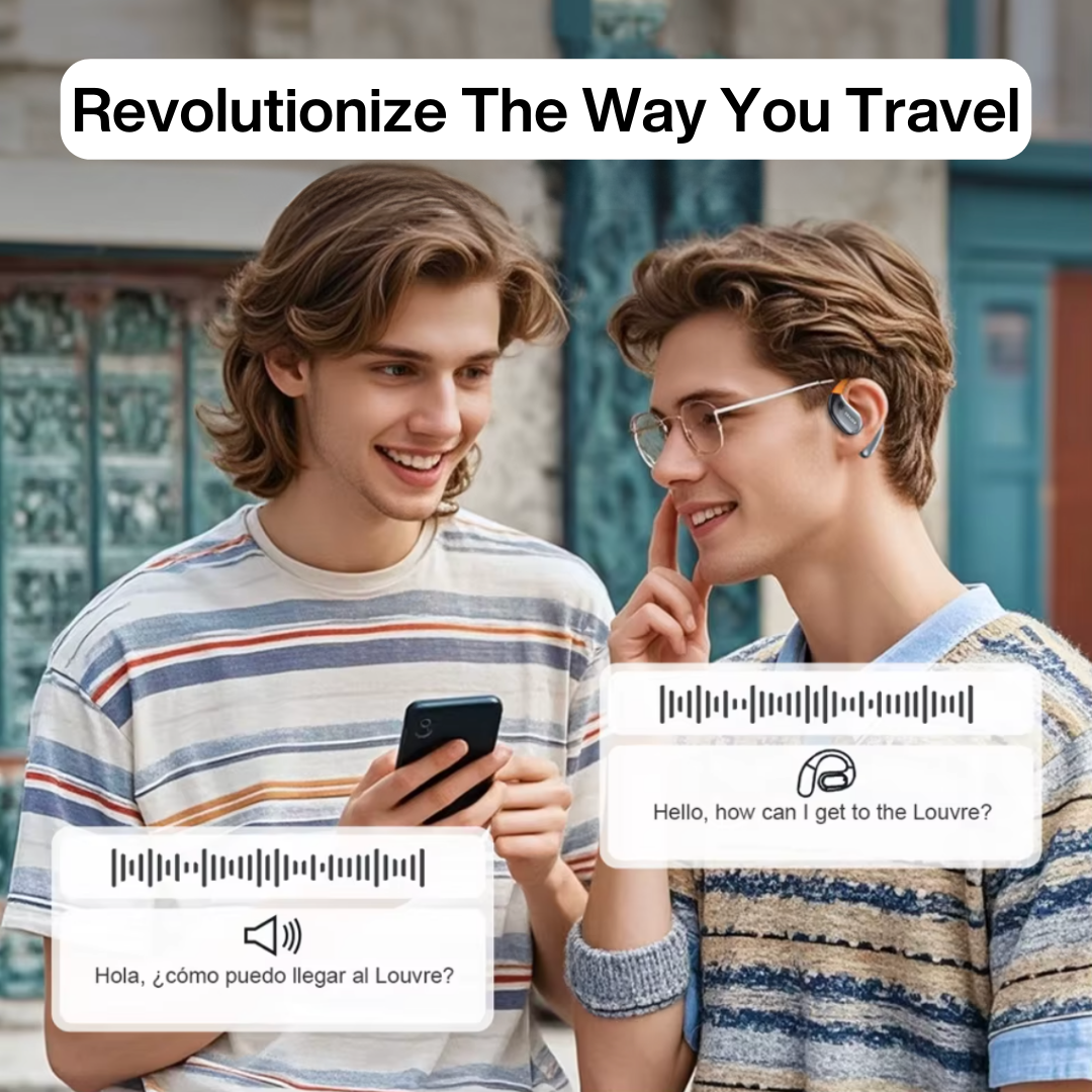 Arenzza VerbaBuds™ AI Translator Earbuds in black with sleek design and in-ear fit, equipped with advanced translation technology.
