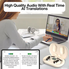 Arenzza VerbaBuds™ AI Translator Earbuds in black with sleek design and charging case, designed for seamless language translation.