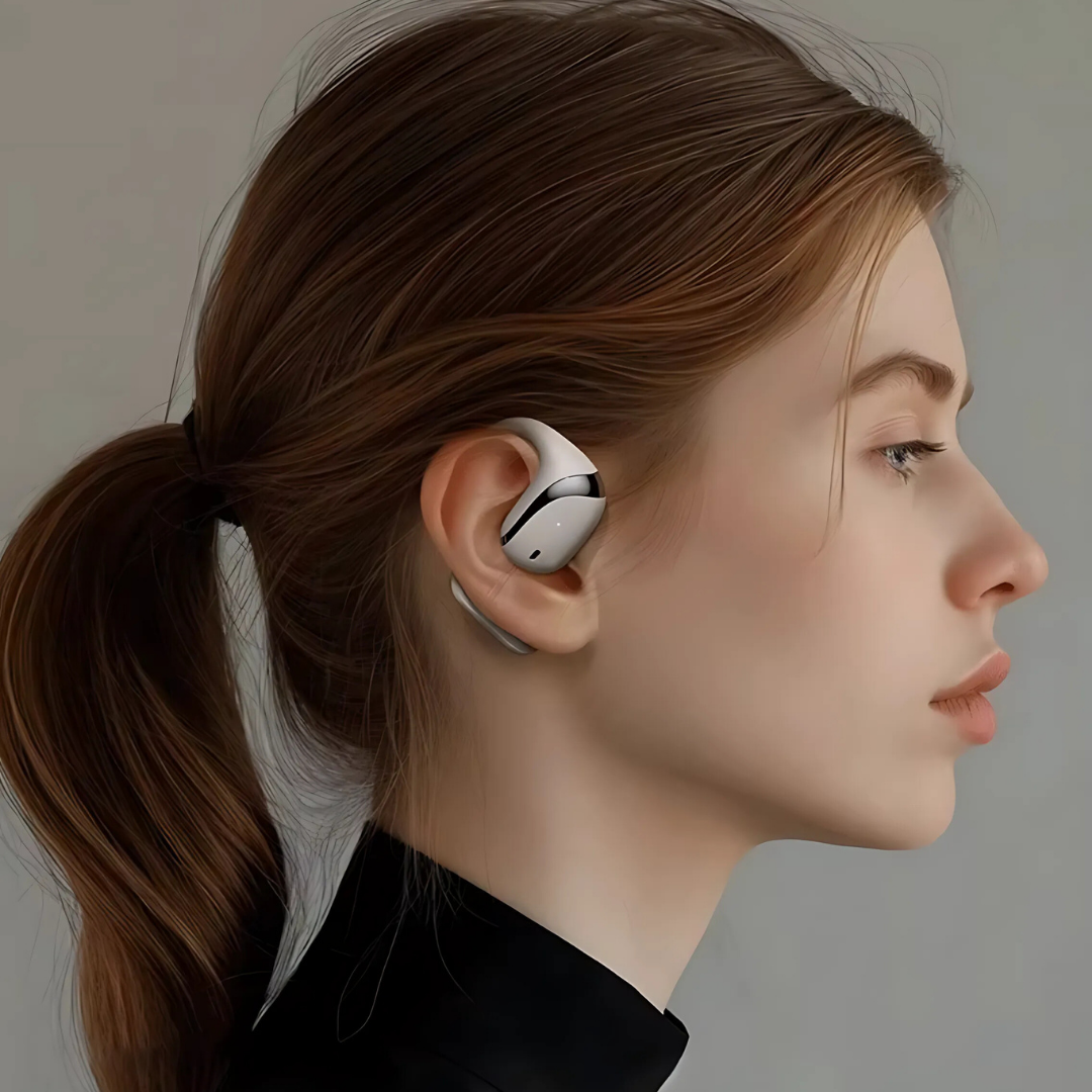 Aarenza VerbaBuds™ AI Translator Earbuds in black with sleek design, showcasing compact wireless earbuds for language translation.