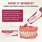 A close-up of Timilk® UltraBond Premium Denture Adhesive tube by Arenzza, showing the packaging and product label.