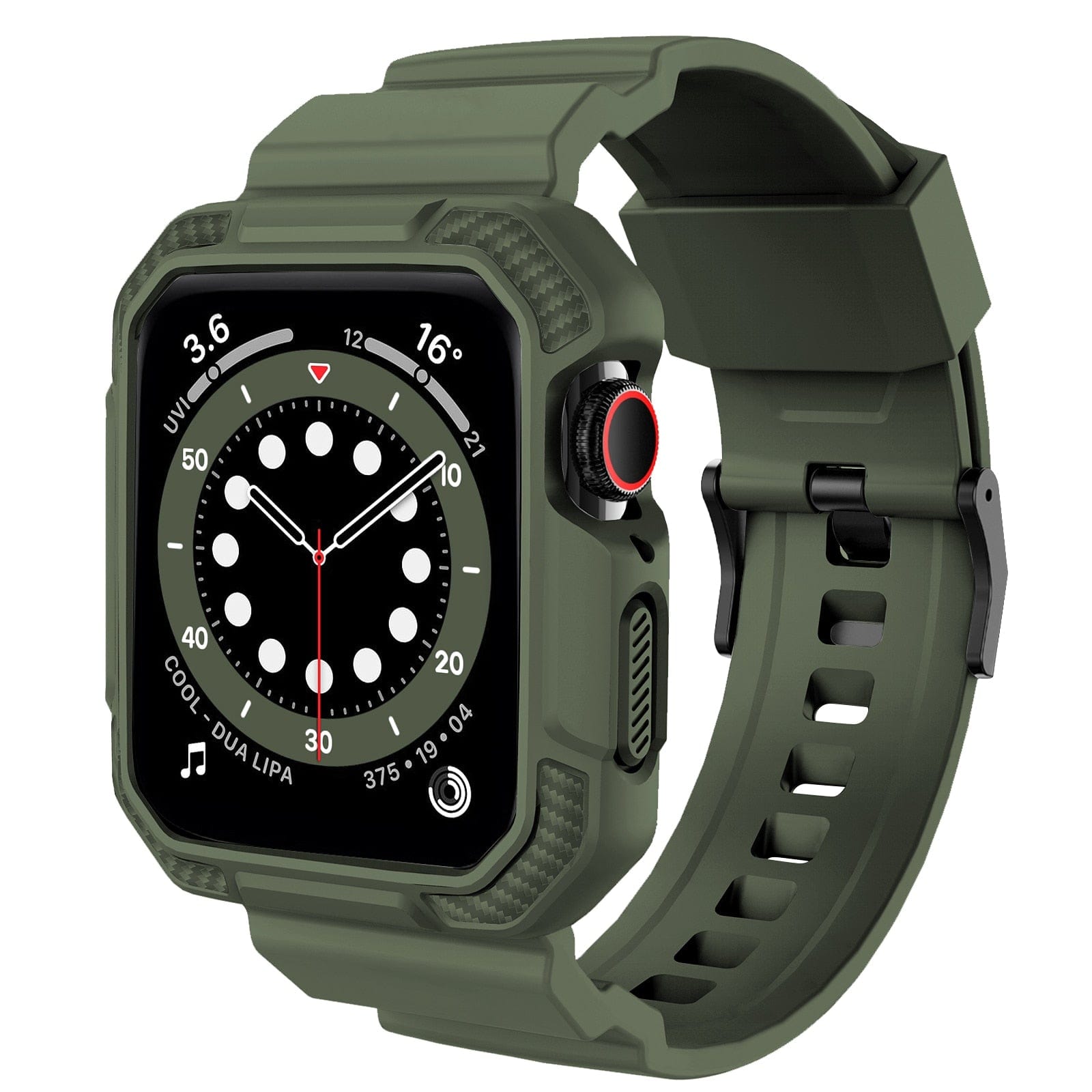 Duramor protective band for Apple Watch in classic black, fits 38mm, 40mm, and 41mm, designed by Aurenza Shop.