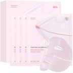 Four packs of Aurenza Shop Pink Deep Collagen Gel Mask in a box, showing the vibrant pink packaging and individual mask sheets.