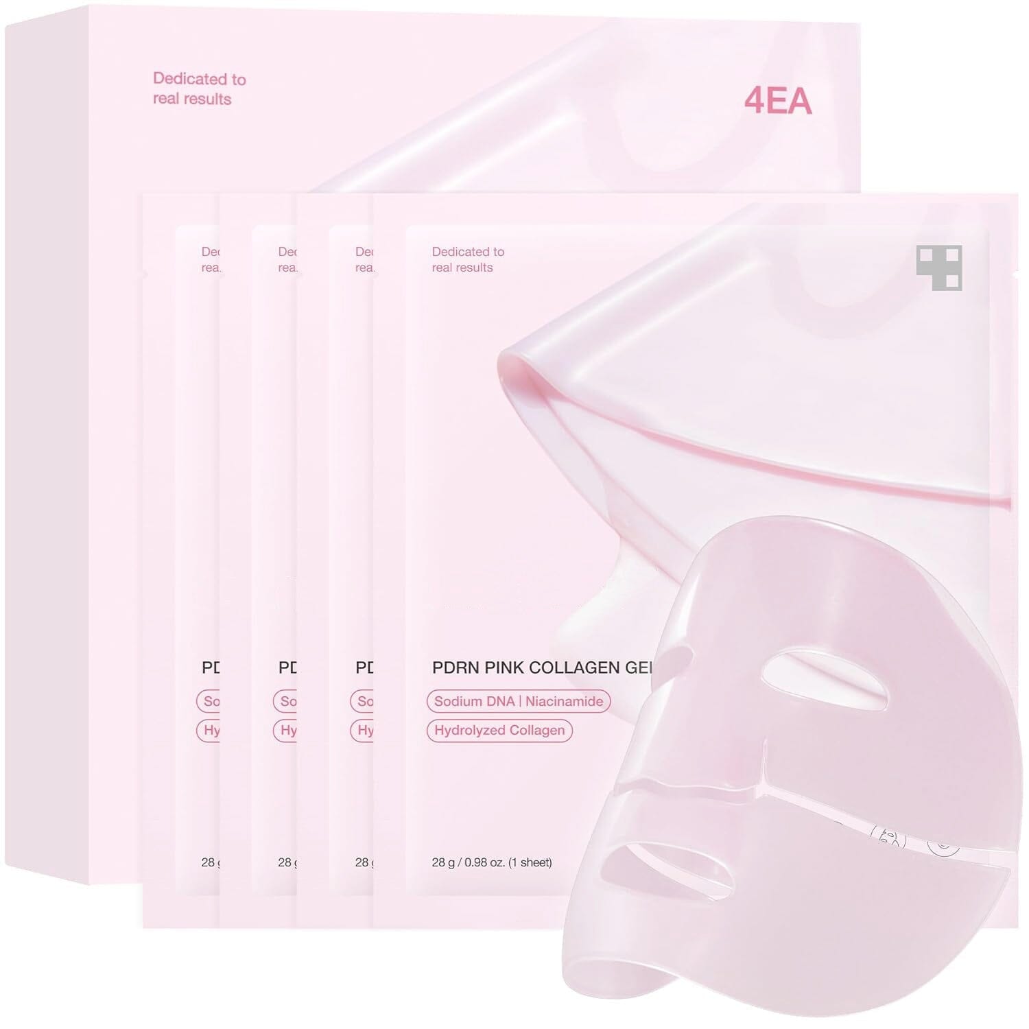 Four packs of Aurenza Shop Pink Deep Collagen Gel Mask with soothing pink gel in individual sachets.