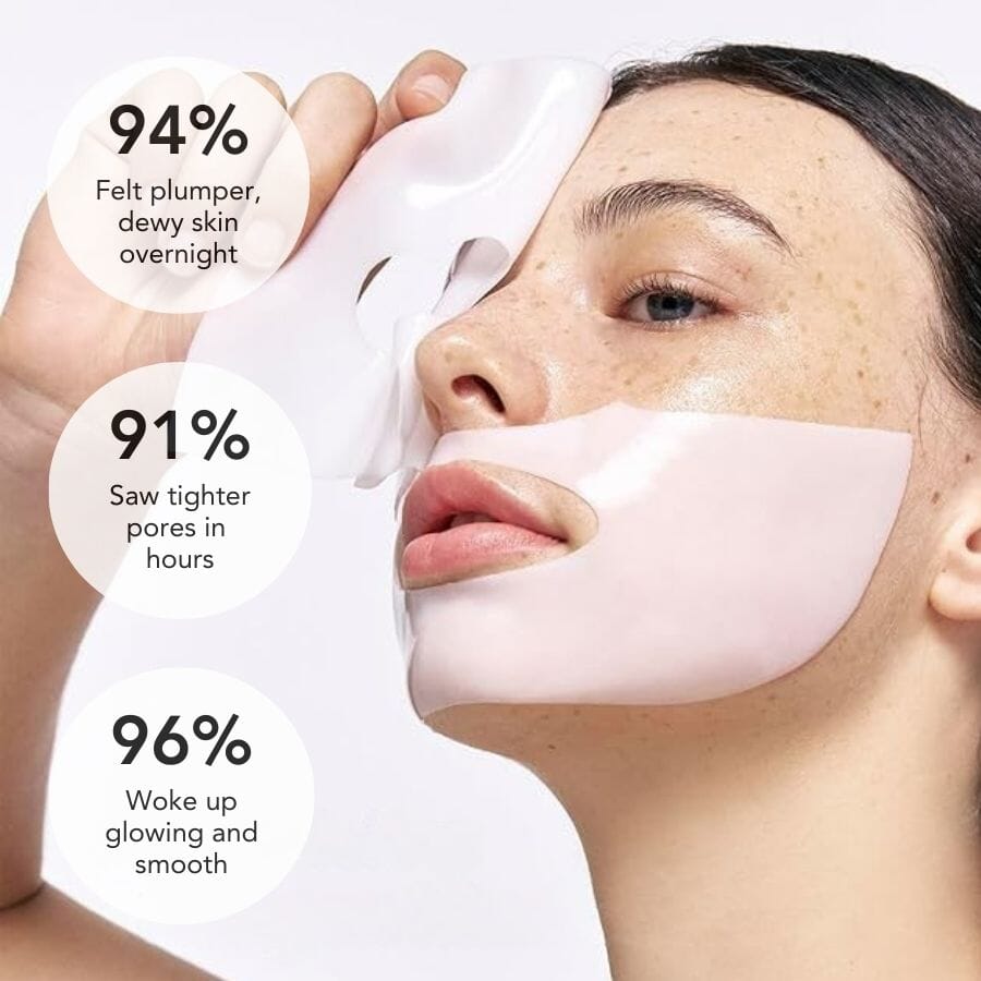 Pink Aurenza Shop Deep Collagen Gel Mask box with four packs, showcasing the skincare mask designed for facial rejuvenation.