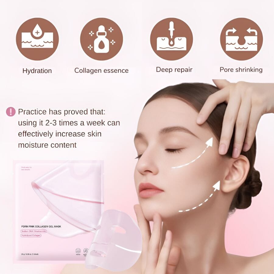 Four packs of Aurenza Shop Pink Deep Collagen Gel Mask boxes with pink packaging and product branding.