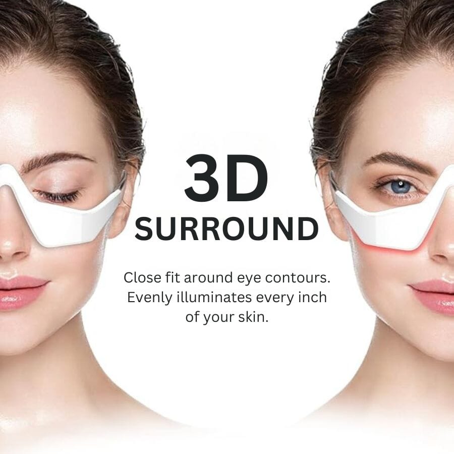 LumiLift™ Eye Perfector by Aurenza Shop showing a sleek, silver eye massager device for reducing puffiness and dark circles