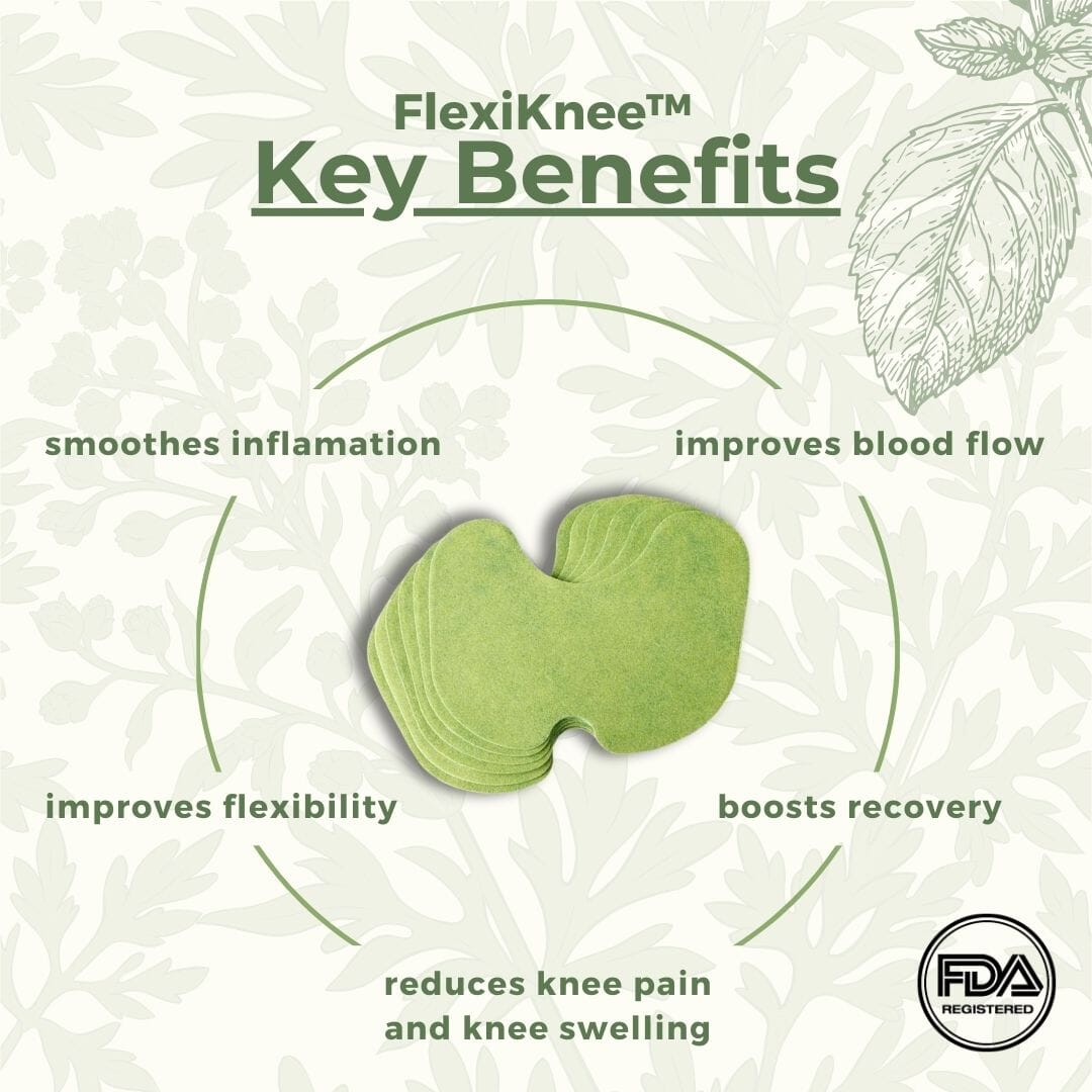FlexiKnee™️ natural knee pain patches in a pack of 12, designed to help alleviate knee discomfort naturally.
