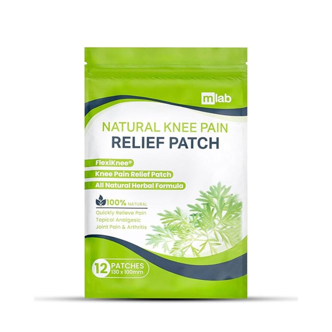 FlexiKnee™️ natural knee pain patches in a pack of 12, designed to reduce knee discomfort and inflammation.