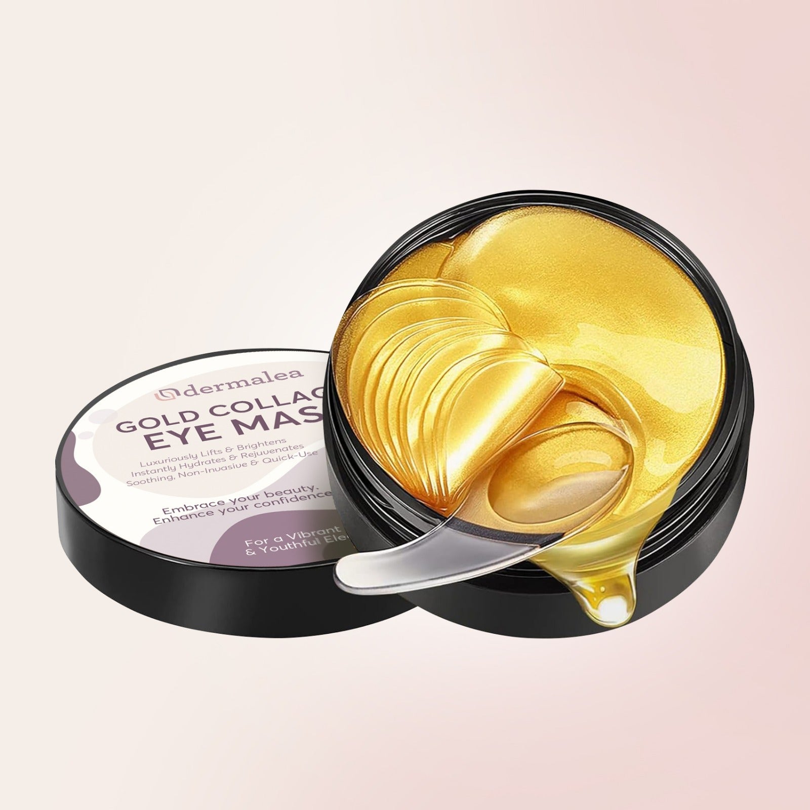 Gold under eye patches in a packet, designed to reduce puffiness and dark circles, by Aurenza Shop.