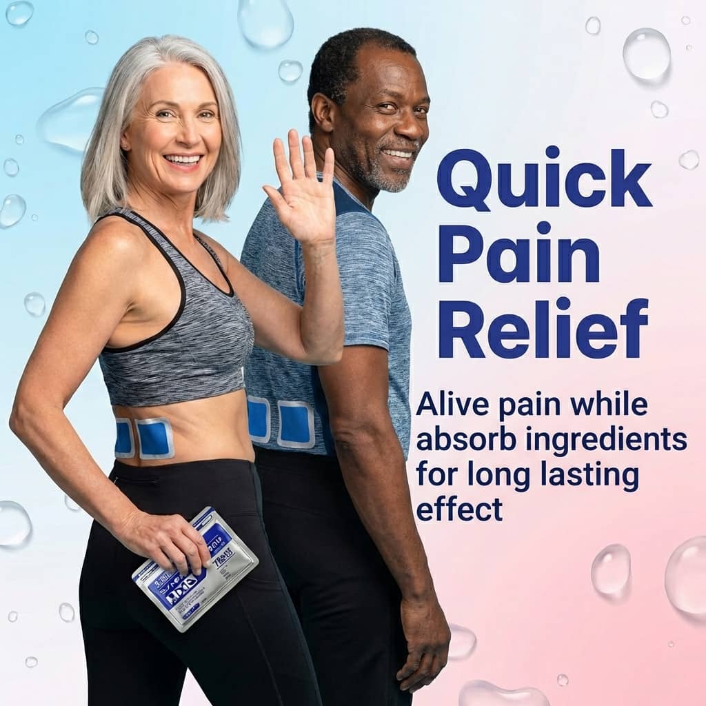 A pack of Aurenza Shop Bye Bye Knee Pain Patches with herbal, high-absorption discreet patches for joint pain and stiffness relief.
