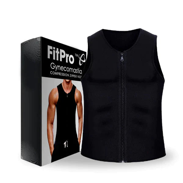 Aurenza FitPRO Gynecomastia Reduction Compression Vest shown on a mannequin, designed to flatten and shape the chest area.