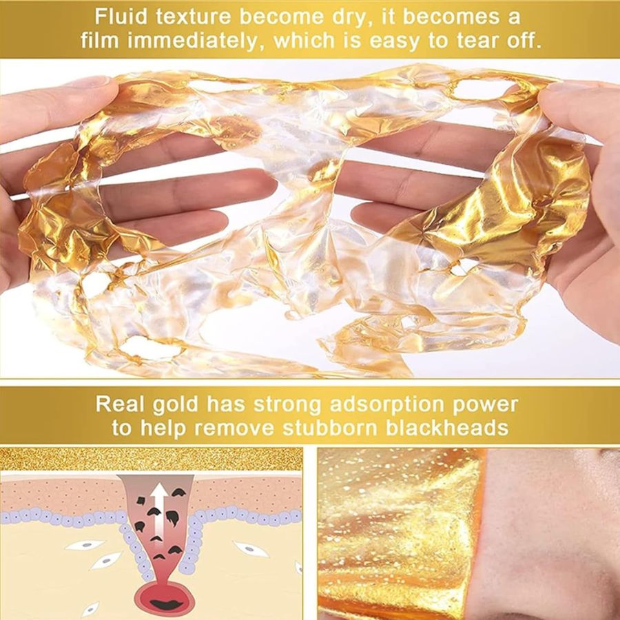 Aurenza 24K anti-aging lift and firm face mask, luxurious 5-minute treatment, with gold-infused skincare visible in the image.