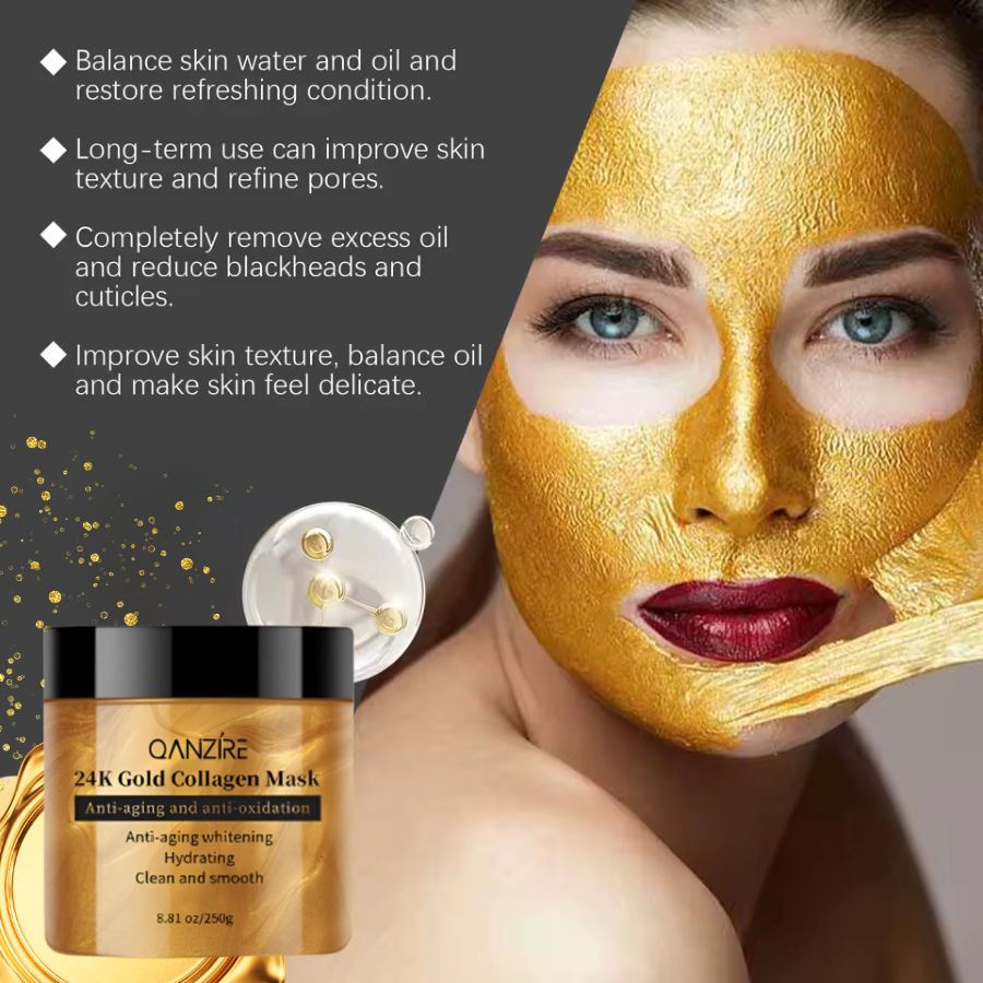 Aurenza Shop 24K anti-aging lift and firm face mask, luxurious 5-minute skincare treatment in a sleek jar.