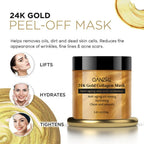 Aurenza Shop 24K anti-aging lift and firm face mask in a sleek jar, ready for a quick luxury skincare treatment.