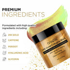 Aurenza 24K Anti-Aging Lift & Firm Face Mask showing a luxurious gold-colored mask for 5-minute skin rejuvenation treatment