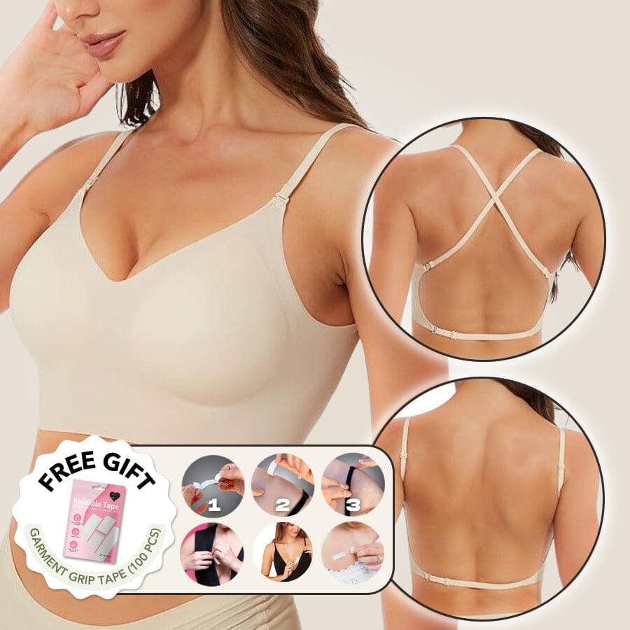 A nude SkinHaven VersaForm seamless bra by Aurenza Shop, soft, smooth fabric with supportive design, visible on a model.