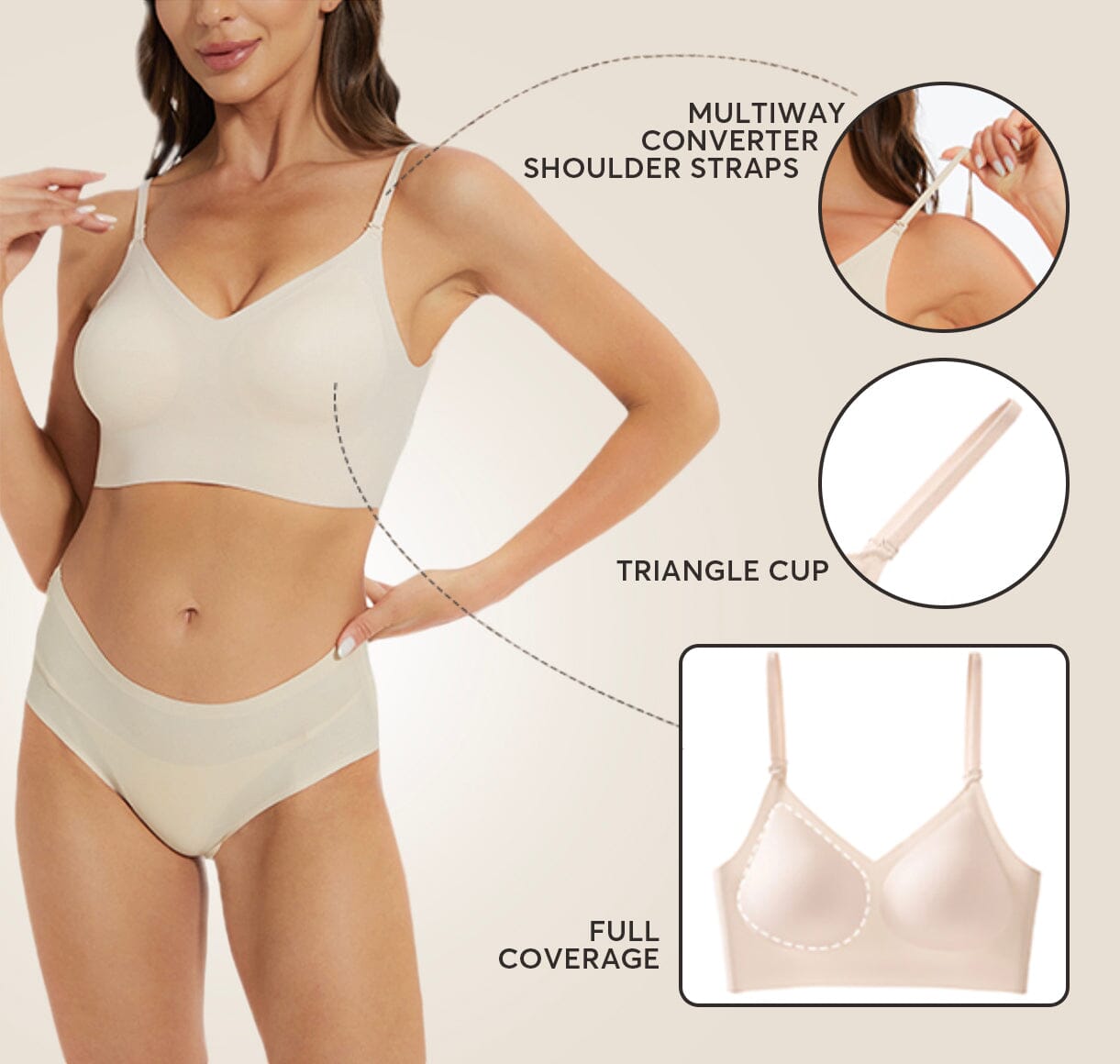 A nude SkinHaven VersaForm seamless bra by Aurenza Shop, featuring smooth, contoured fabric for comfortable fit.