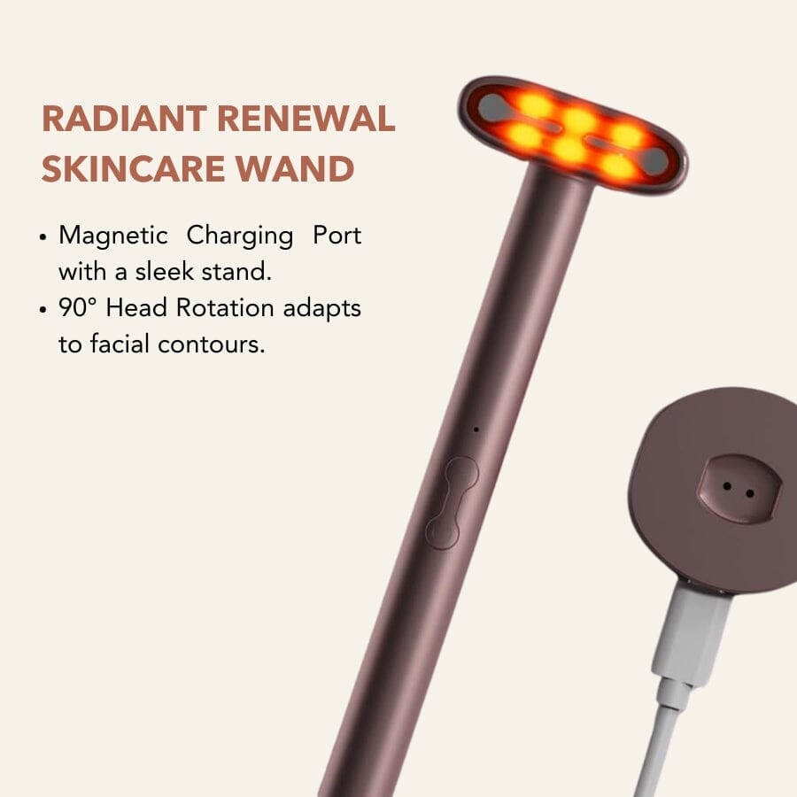 Aurenza 7-in-1 LED facial toning and rejuvenation wand with multiple light therapy heads for skincare treatment.