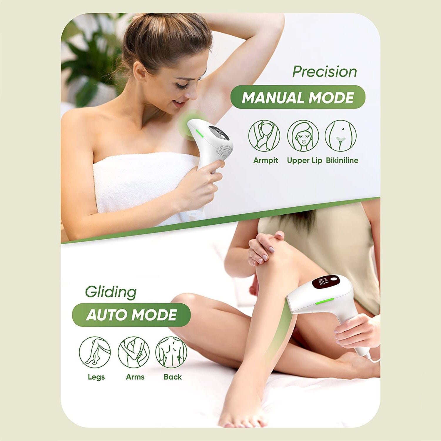 Aurenza Shop IPL Hair Removal Haven Pro device with sleek design and digital control panel for at-home hair removal.