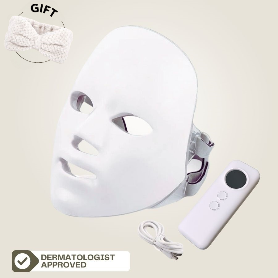 Wireless Aurenza Shop Face Mask Light Therapy Pro worn on face, showcasing its sleek design for skincare treatment.