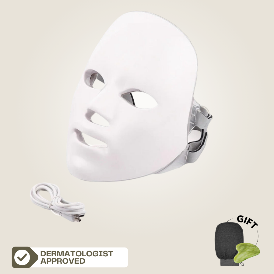 Aurenza Shop Face Mask Light Therapy Pro showing a sleek, black facial mask with adjustable straps for at-home skincare treatment.