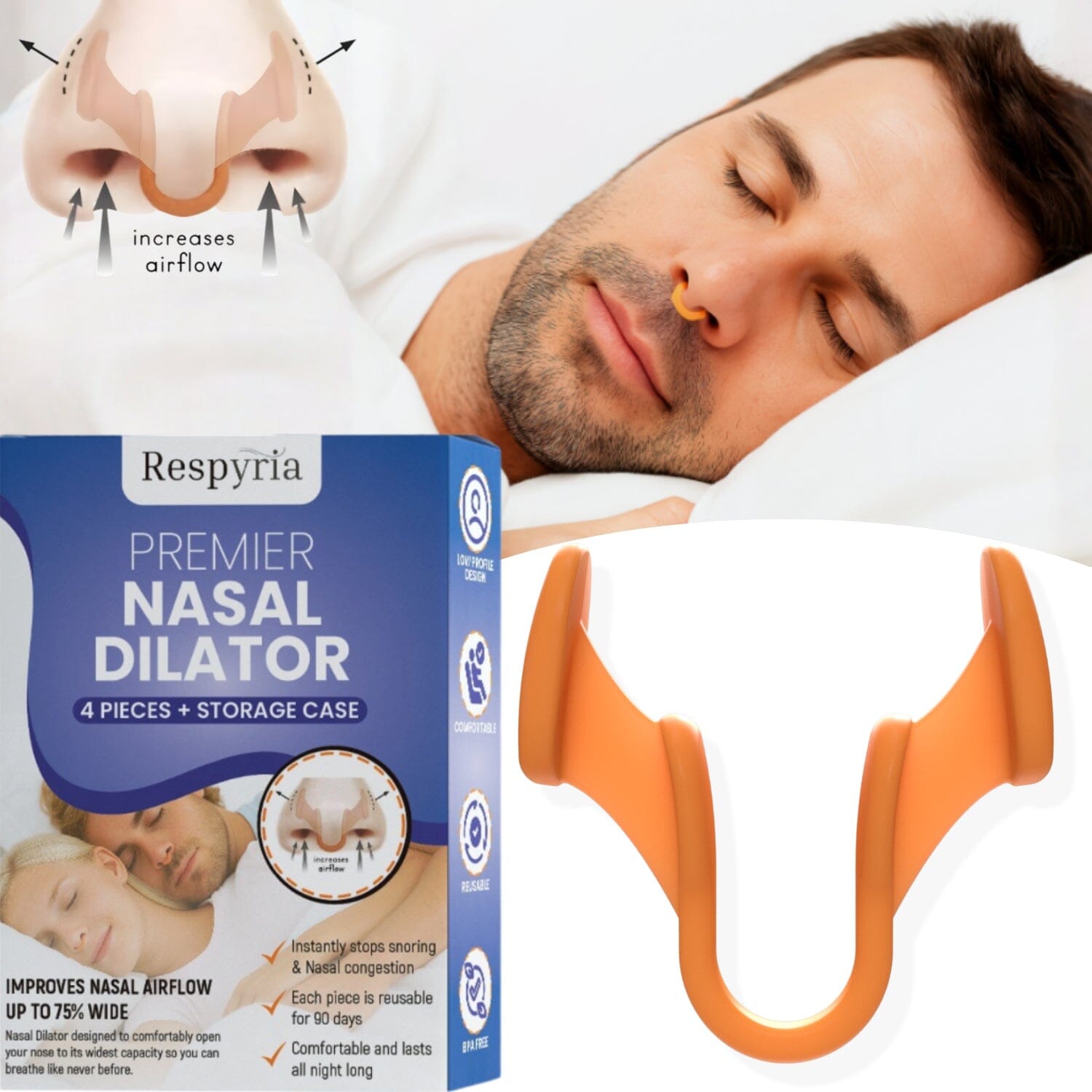 Four Respyria inhalers by Aurenza Shop, compact and portable respiratory relief devices with sleek design.