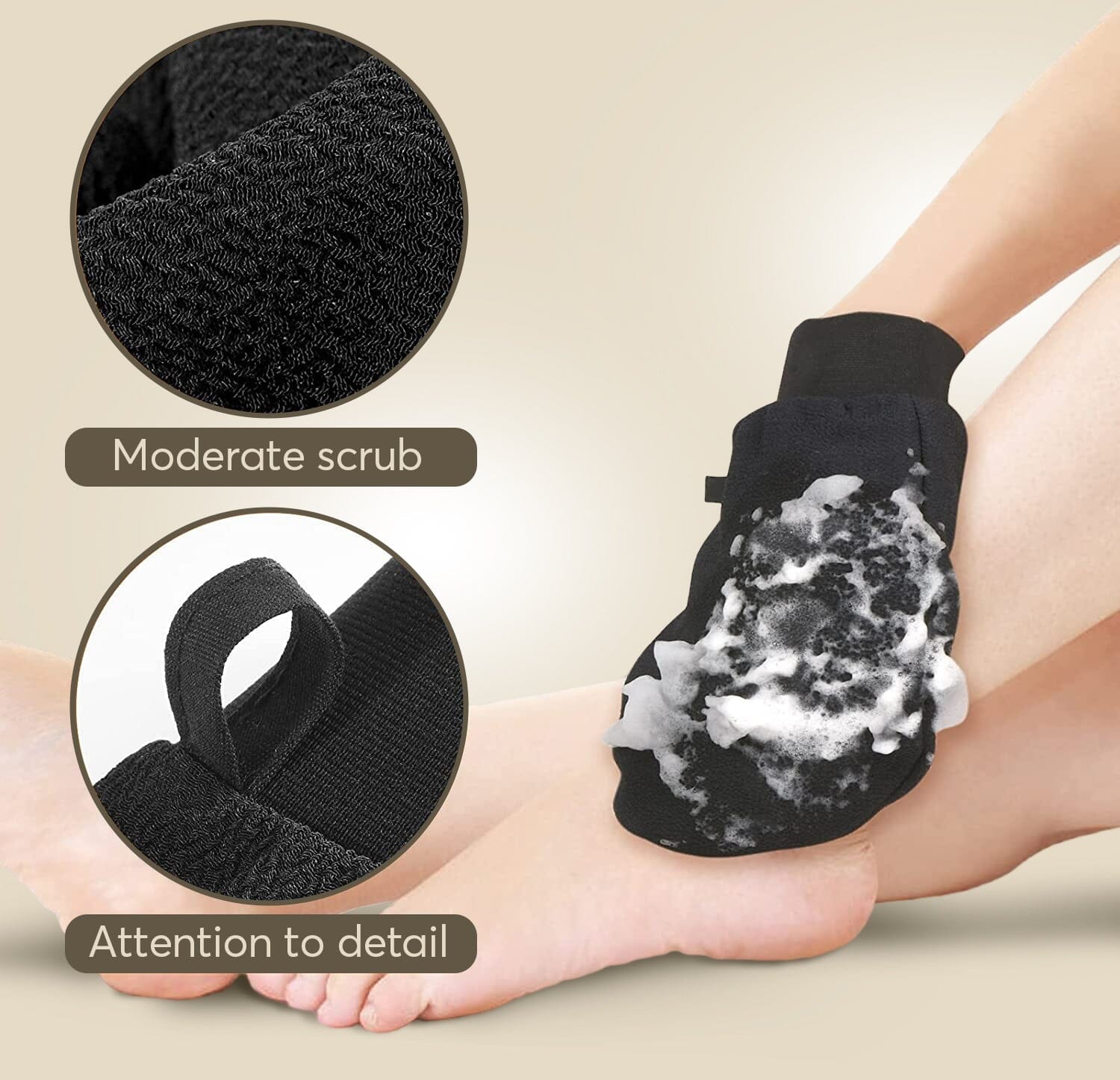 Set of two Aurenza Shop exfoliating glove body scrubbers for gentle skin exfoliation and smooth, refreshed skin.