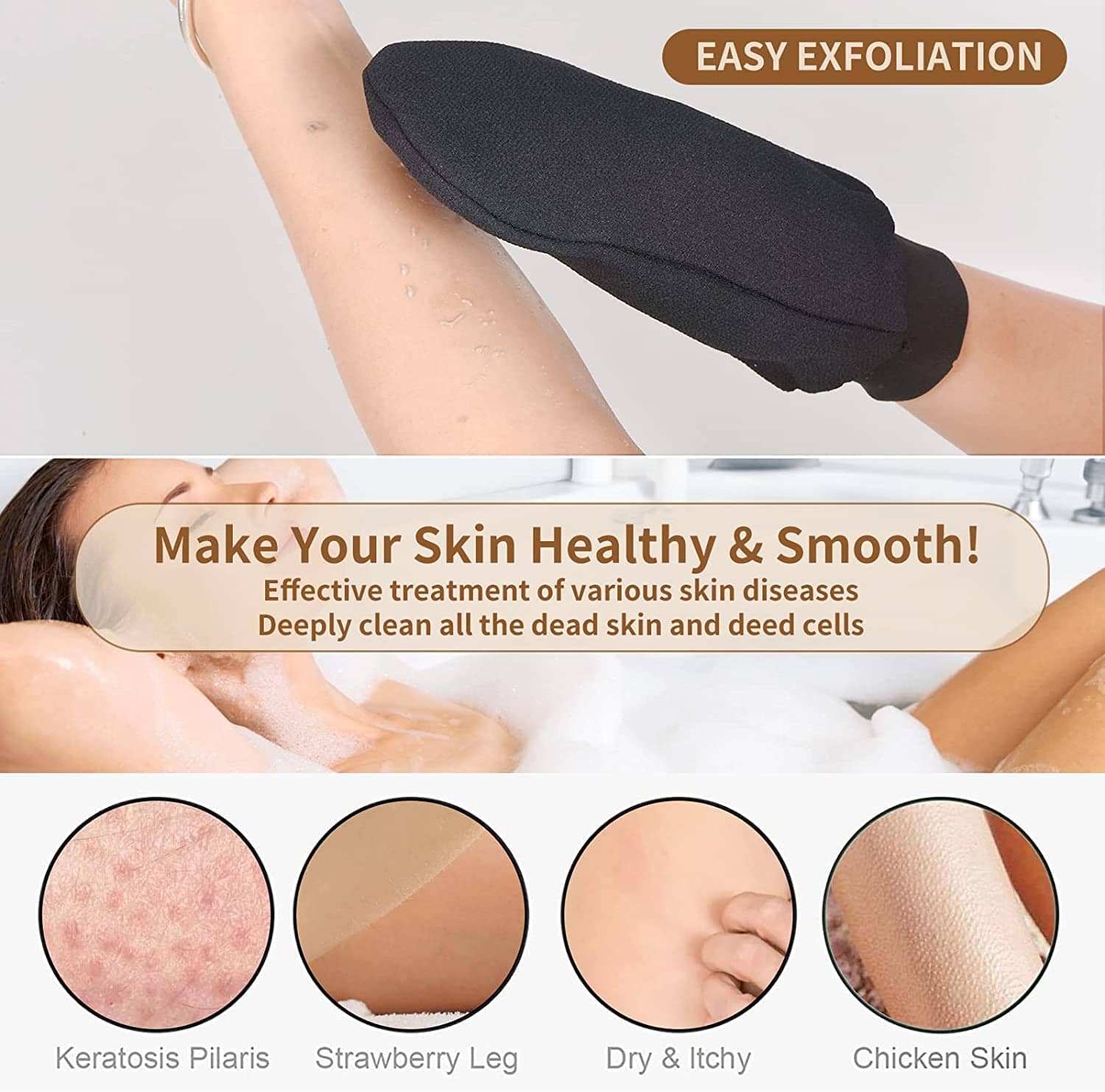 Set of two exfoliating glove body scrubbers by Aurenza Shop, textured for gentle skin exfoliation and cleansing.