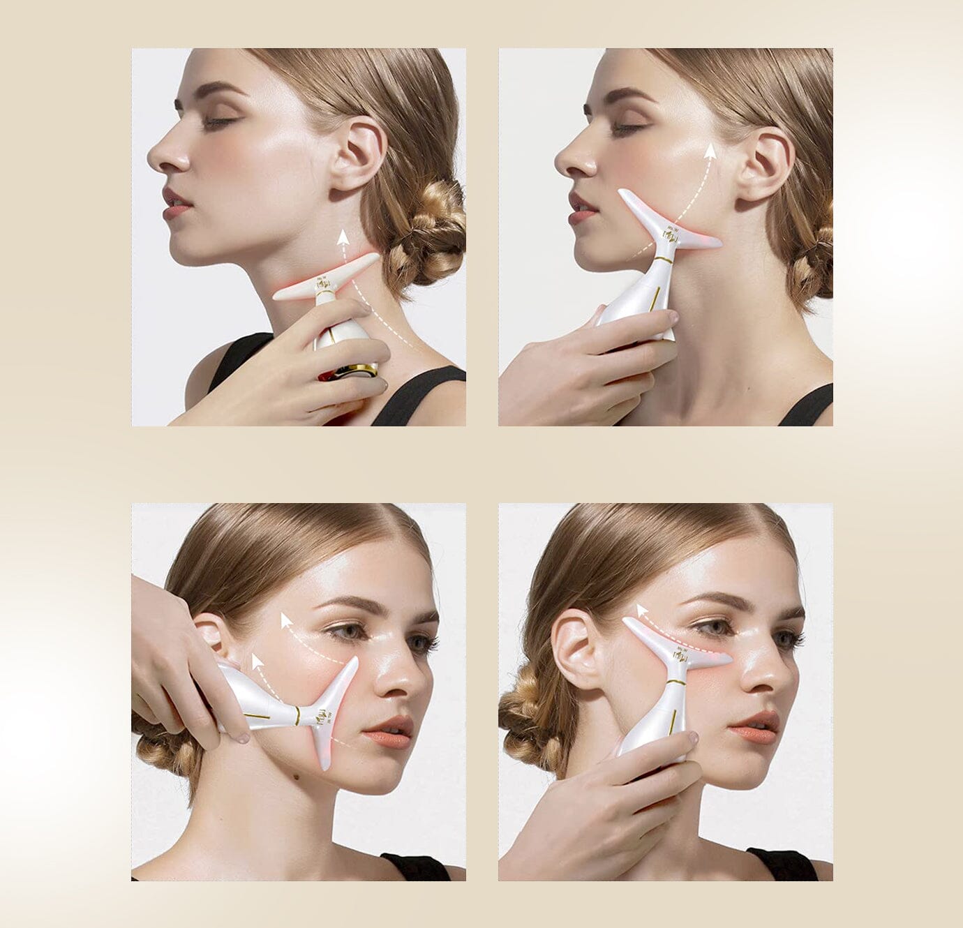 Aurenza Shop 3-in-1 mini facial toning and rejuvenation device with exfoliating gloves in black, designed for skin rejuvenation.