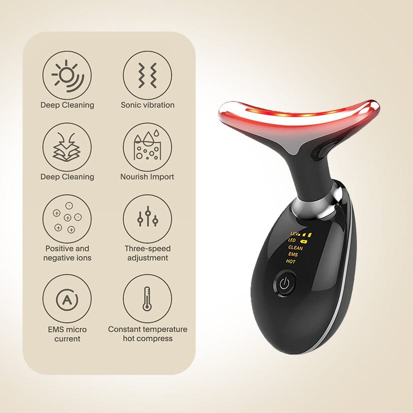 Aurenza Shop 3-in-1 Mini Facial Toning and Rejuvenation Device Pro with exfoliating gloves in a sleek black design.