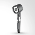 Aurenza Shop THE FILTERED SHOWERHEAD with sleek chrome finish, showing water flow and adjustable spray settings.