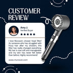 Aurenza Shop The Filtered Showerhead showing a sleek chrome design with water flowing through its filtration system